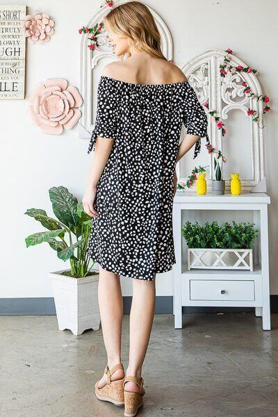 Heimish Full Size Short Sleeve Off Shoulder Animal Mini Dress Plus Size - Clothes For Her Online Store