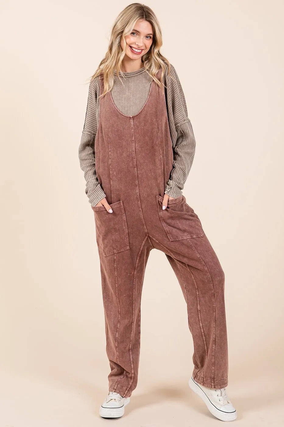 Mittoshop Mineral Wash Relaxed Fit Sleeveless Harem Jumpsuit - Clothes For Her Online Store