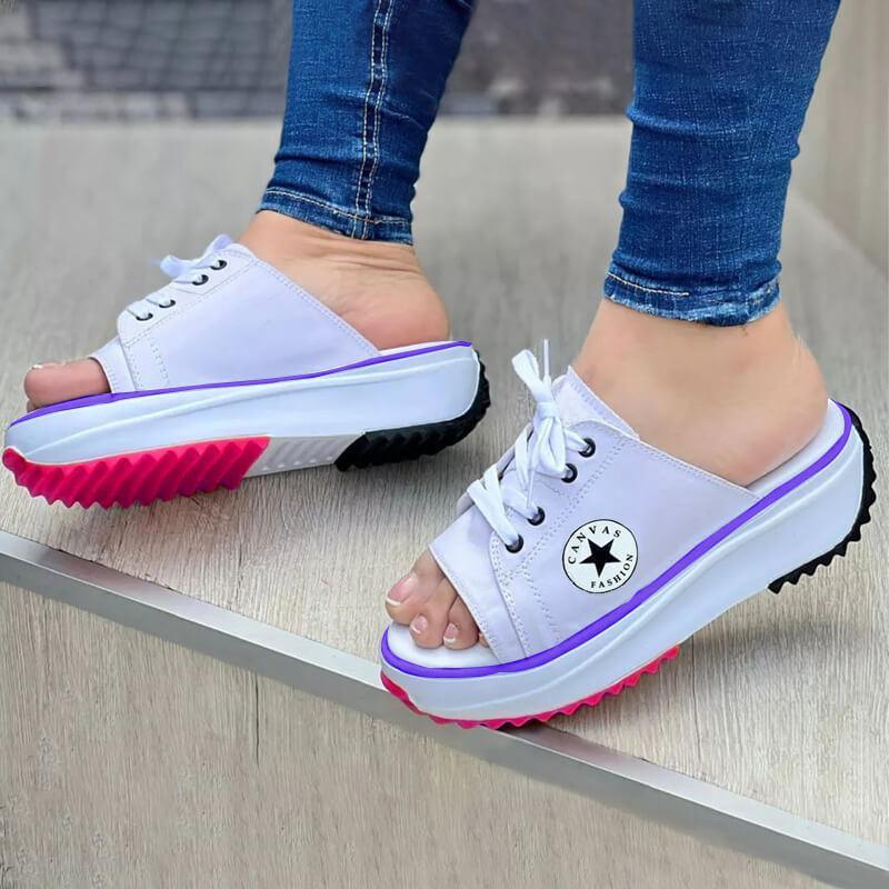 2022 Casual Canvas Thick-soled Lace-up Womens Sandals Slippers - Clothes For Her Online Store