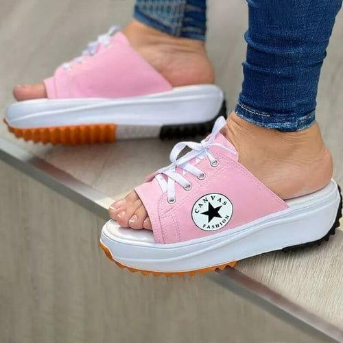 2022 Casual Canvas Thick-soled Lace-up Womens Sandals Slippers - Clothes For Her Online Store