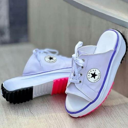 2022 Casual Canvas Thick-soled Lace-up Womens Sandals Slippers - Clothes For Her Online Store