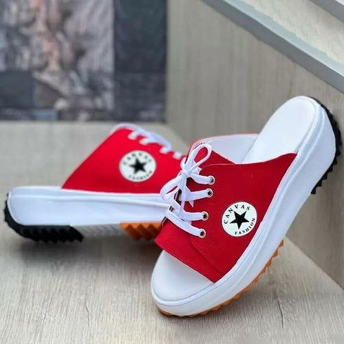 2022 Casual Canvas Thick-soled Lace-up Womens Sandals Slippers - Clothes For Her Online Store