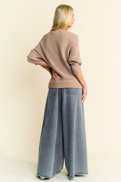 Davi & Dani Round Neck Batwing Sleeve Sweater - Clothes For Her Online Store
