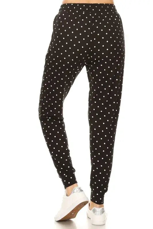 Leggings Depot Full Size Buttery Soft Polka Dot Joggers with Drawstring Plus Size