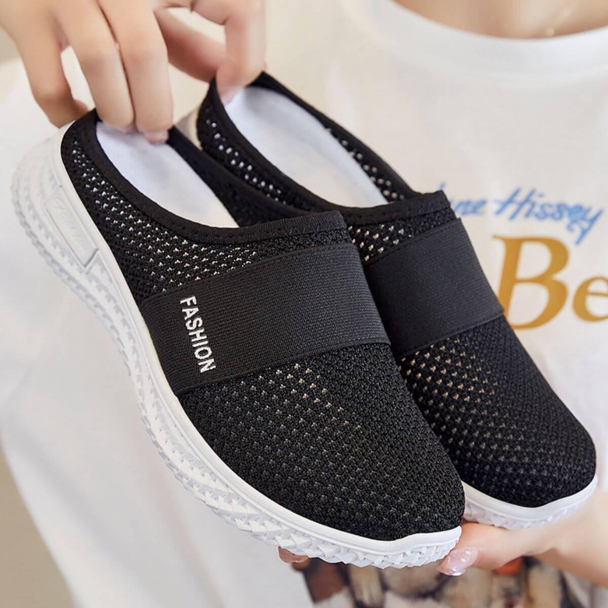 Round Toe Mesh Slip-On Sneakers - Clothes For Her Online Store