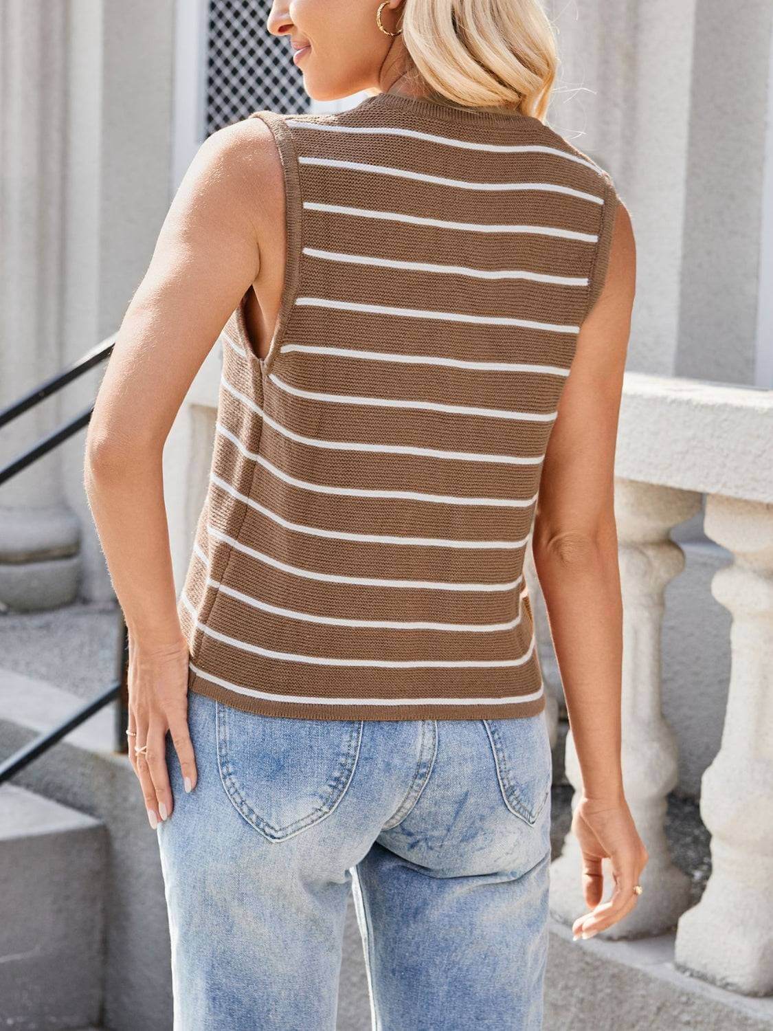 Tie Front Striped Knit Vest - Clothes For Her Online Store
