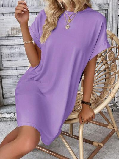 Round Neck Short Sleeve Mini Tee Dress with Pockets - Clothes For Her Online Store