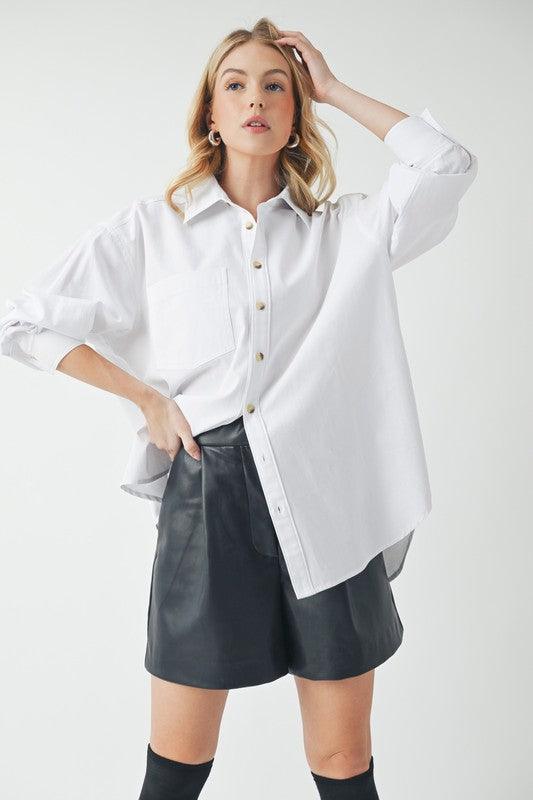 Aemi + Co High-Low Collared Neck Drop Shoulder Shirt - Clothes For Her Online Store
