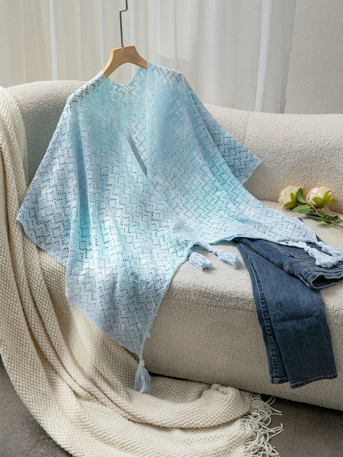 Openwork Tassel Gradient Knit Cover Up