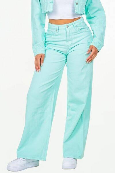 American Bazi High Waist Distressed Wide Leg Jeans - Clothes For Her Online Store