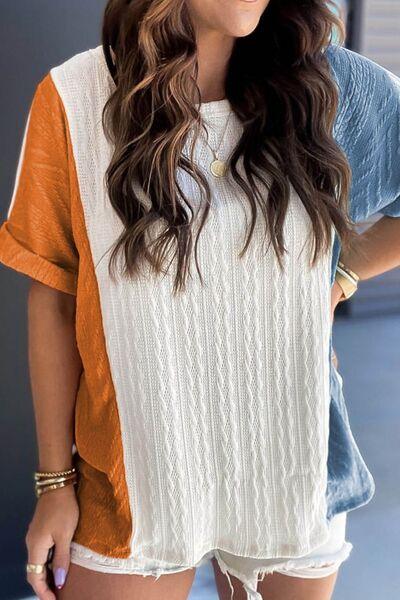 Textured Color Block T Shirt - Clothes For Her Online Store