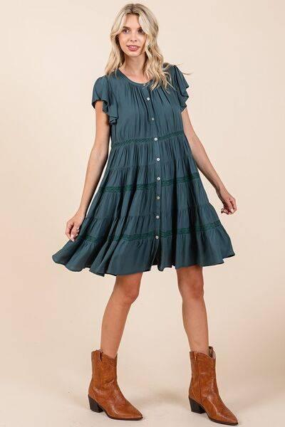 Mittoshop Lace Detail Ruffled Button Down Tiered Dress - Clothes For Her Online Store
