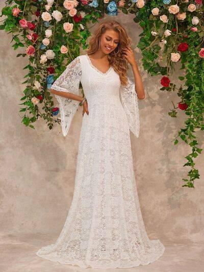 Lace V-Neck Floor length Dress - Clothes For Her Online Store