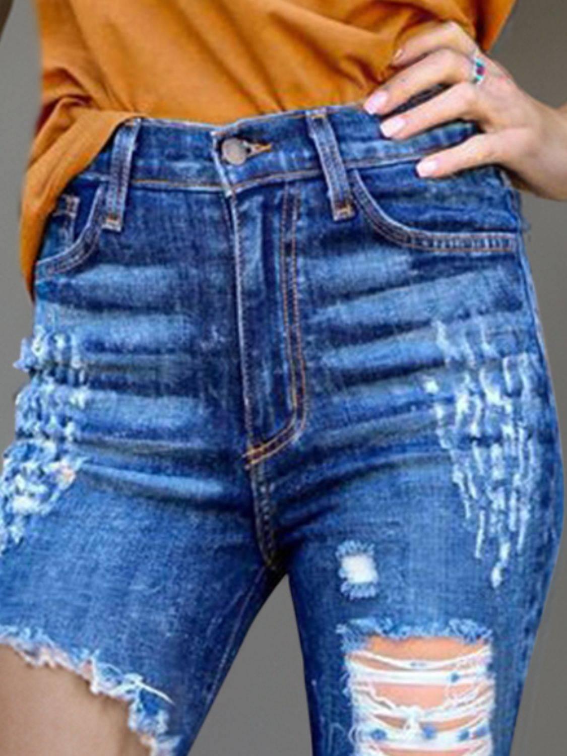 Raw Hem Distressed Bootcut Jeans - Clothes For Her Online Store