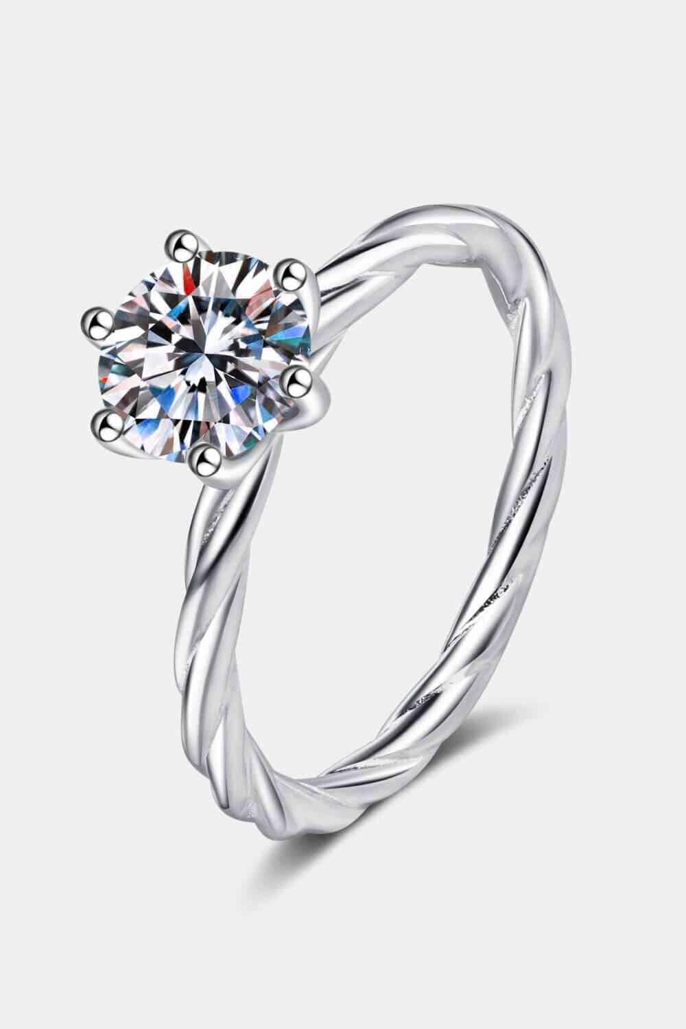 1 Carat Moissanite 6-Prong Twisted Ring - Clothes For Her Online Store
