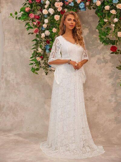 Lace V-Neck Floor length Dress - Clothes For Her Online Store