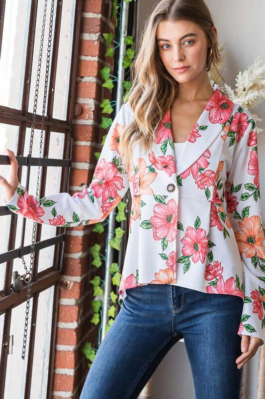 Heimish Full Size Multi Color Floral Blazers with Tunic Plus Size - Clothes For Her Online Store