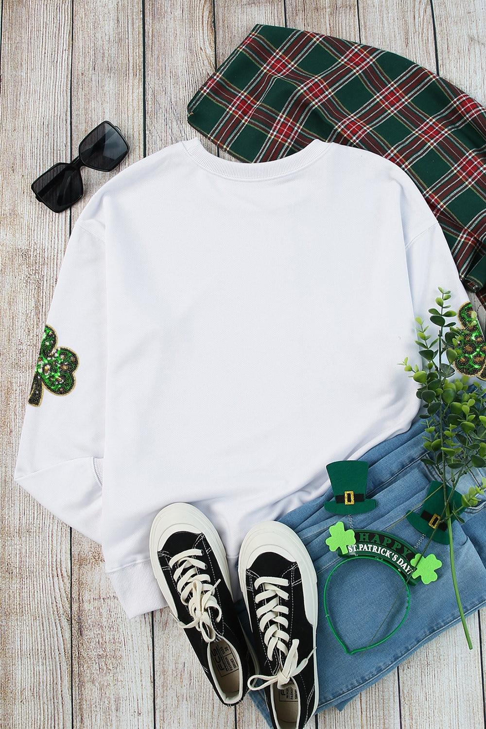 Sequin Lucky Clover Long Sleeve Sweatshirt - Clothes For Her Online Store