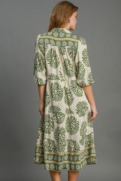 Umgee Full Size Border Print Tiered Midi Dress Plus Size - Clothes For Her Online Store