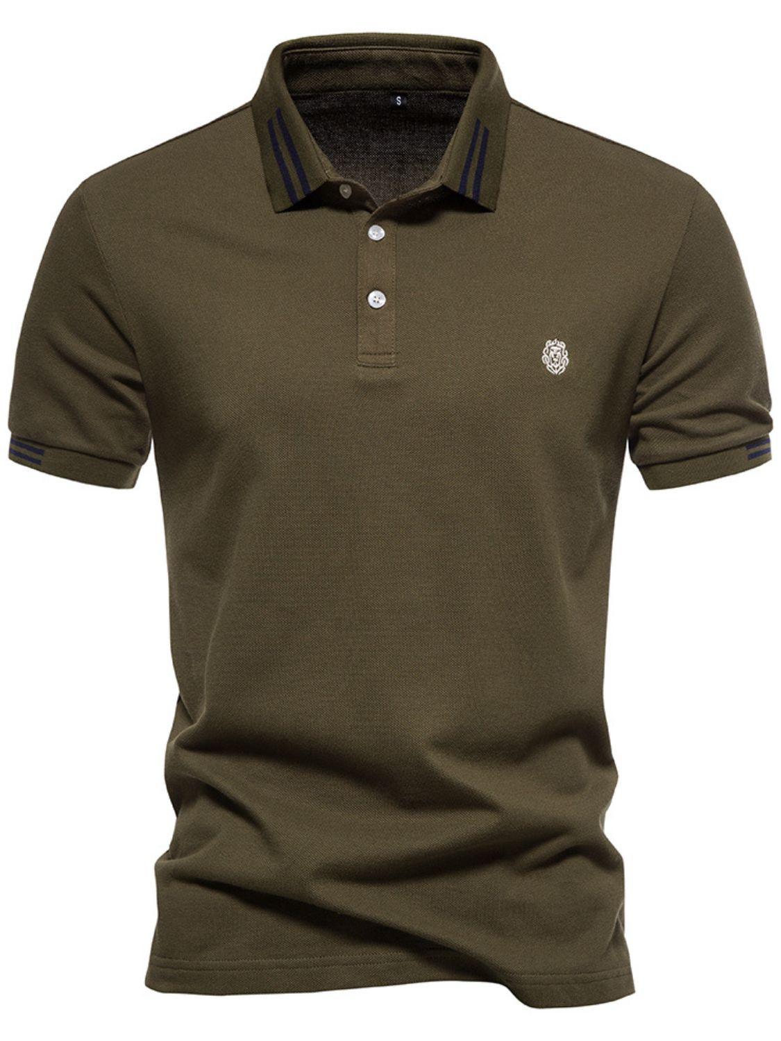 Men's Embroidered Striped Short Sleeve Polo - Clothes For Her Online Store