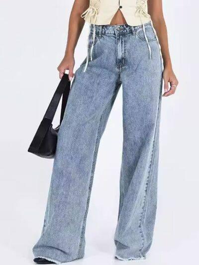 Wide Leg Jeans with Pockets - Clothes For Her Online Store