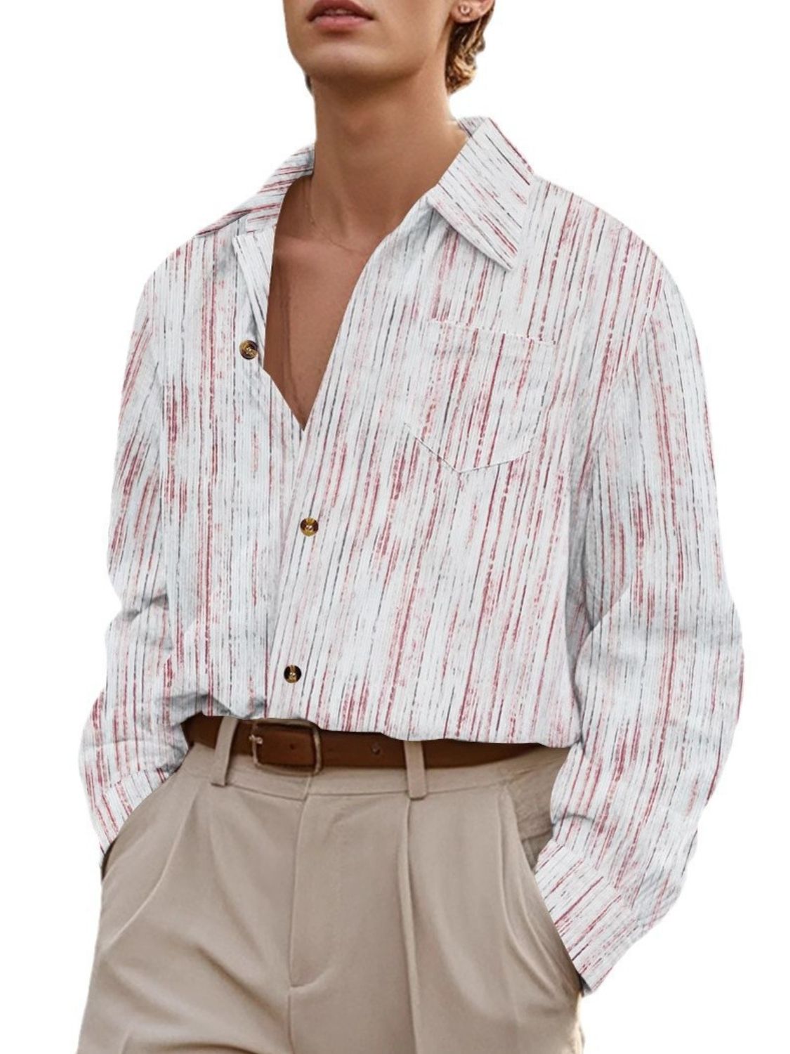 Men's Full Size Button Down Long Sleeve Striped Shirt Plus Size - Clothes For Her Online Store