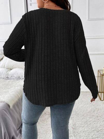 Plus Size V-Neck Long Sleeve T-Shirt - Clothes For Her Online Store