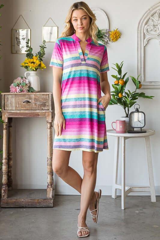 Heimish Full Size Striped Short Sleeve Mini Tee Dress Plus Size - Clothes For Her Online Store