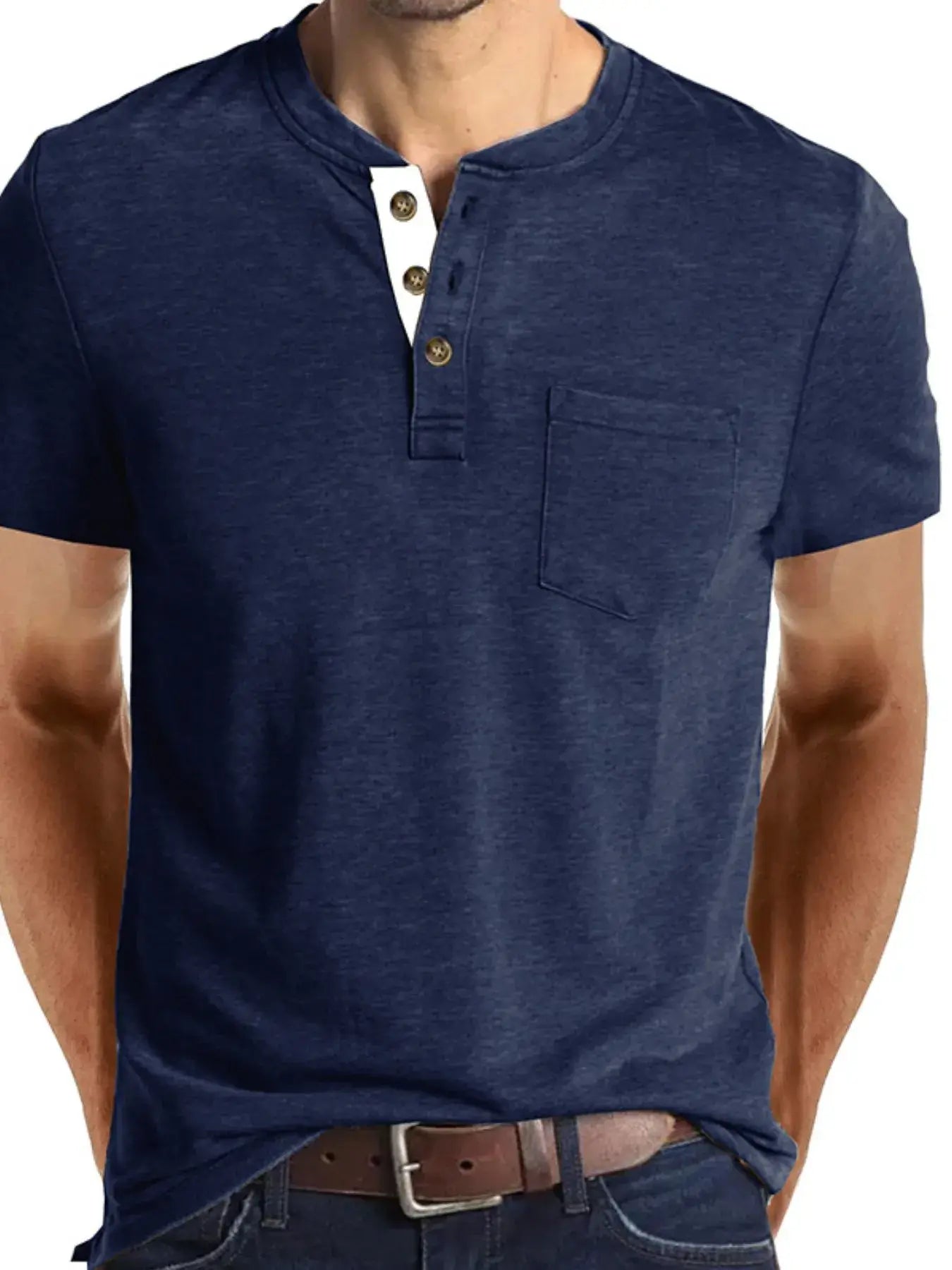 Men's Full Size Classic Henley Pocket Polo T-Shirt Plus Size