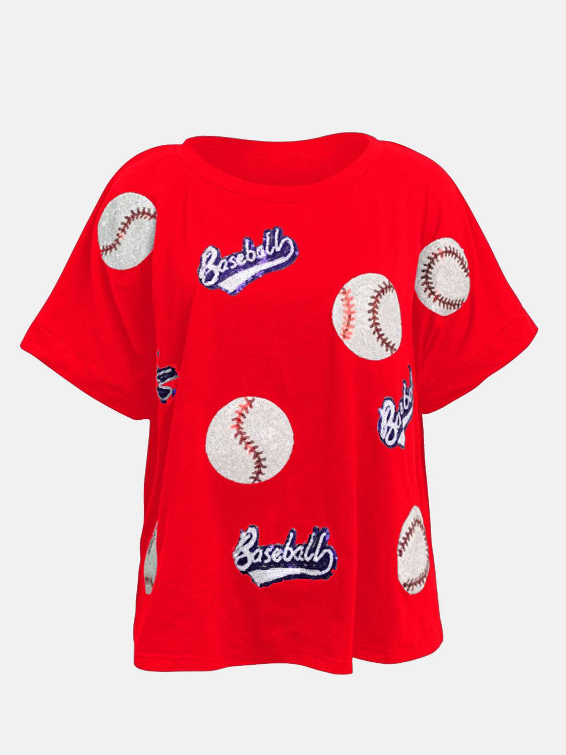 Baseball Round Neck Half Sleeve T-Shirt - Clothes For Her Online Store