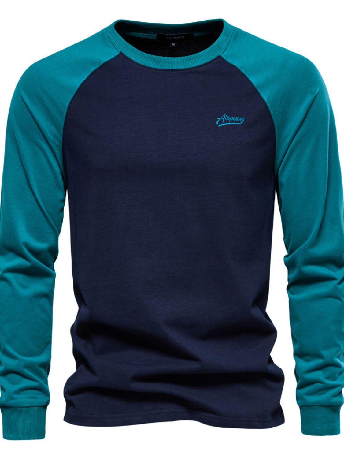 Men's Contrast Round Neck Raglan Sleeve T-Shirt - Clothes For Her Online Store