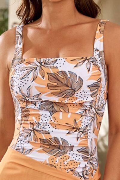 Printed Square Neck Wide Strap One-Piece Swimwear - Clothes For Her Online Store