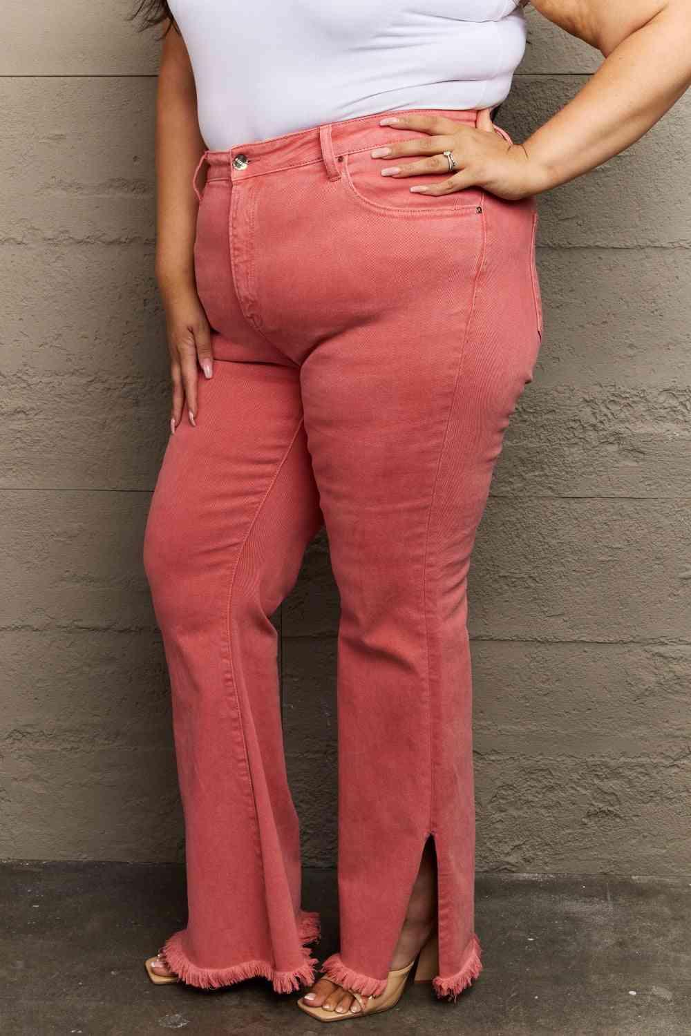 RISEN Bailey Full Size High Waist Side Slit Flare Jeans - Clothes For Her Online Store