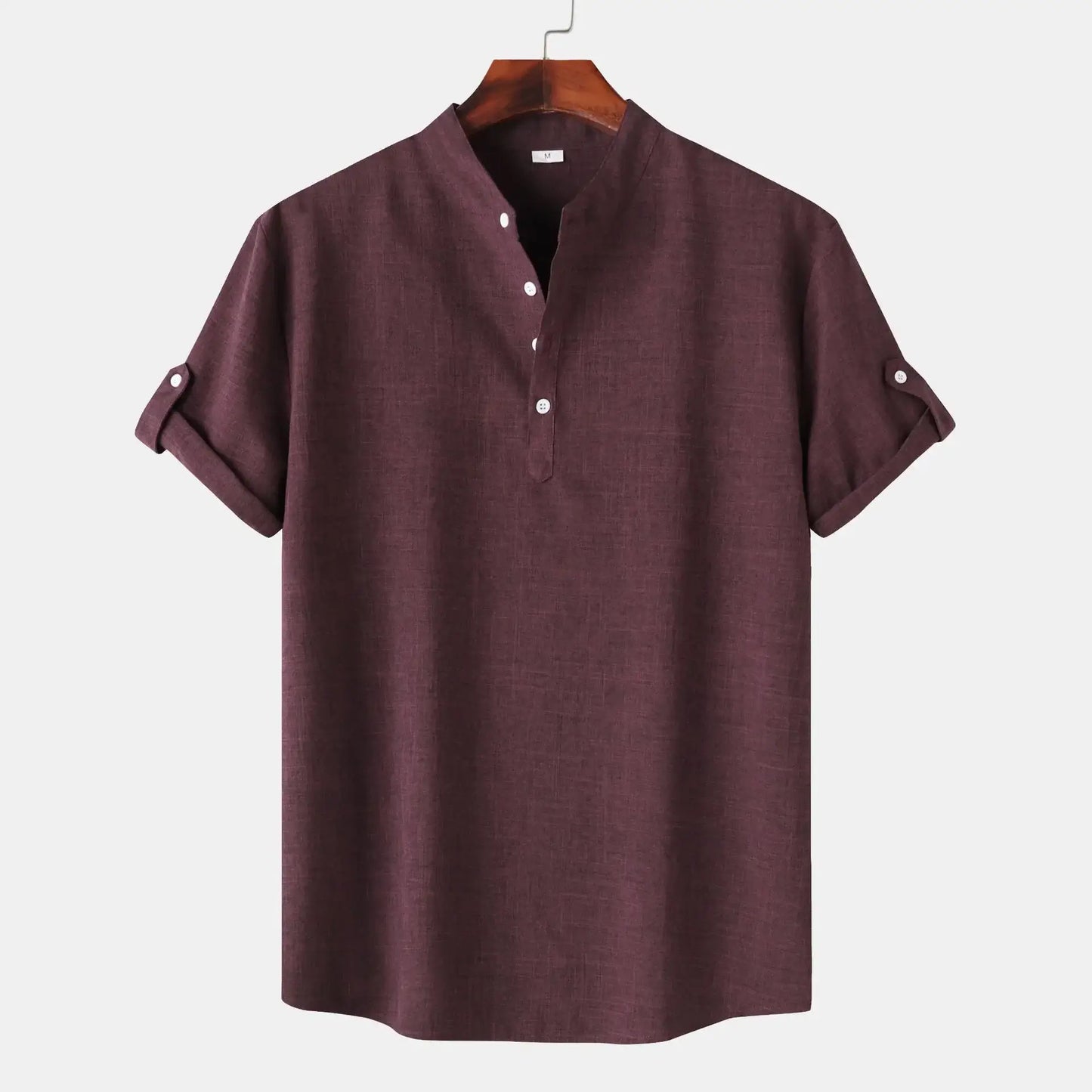 Men's Casual Linen Blend Mandarin Collar Short Sleeve Henley Shirt