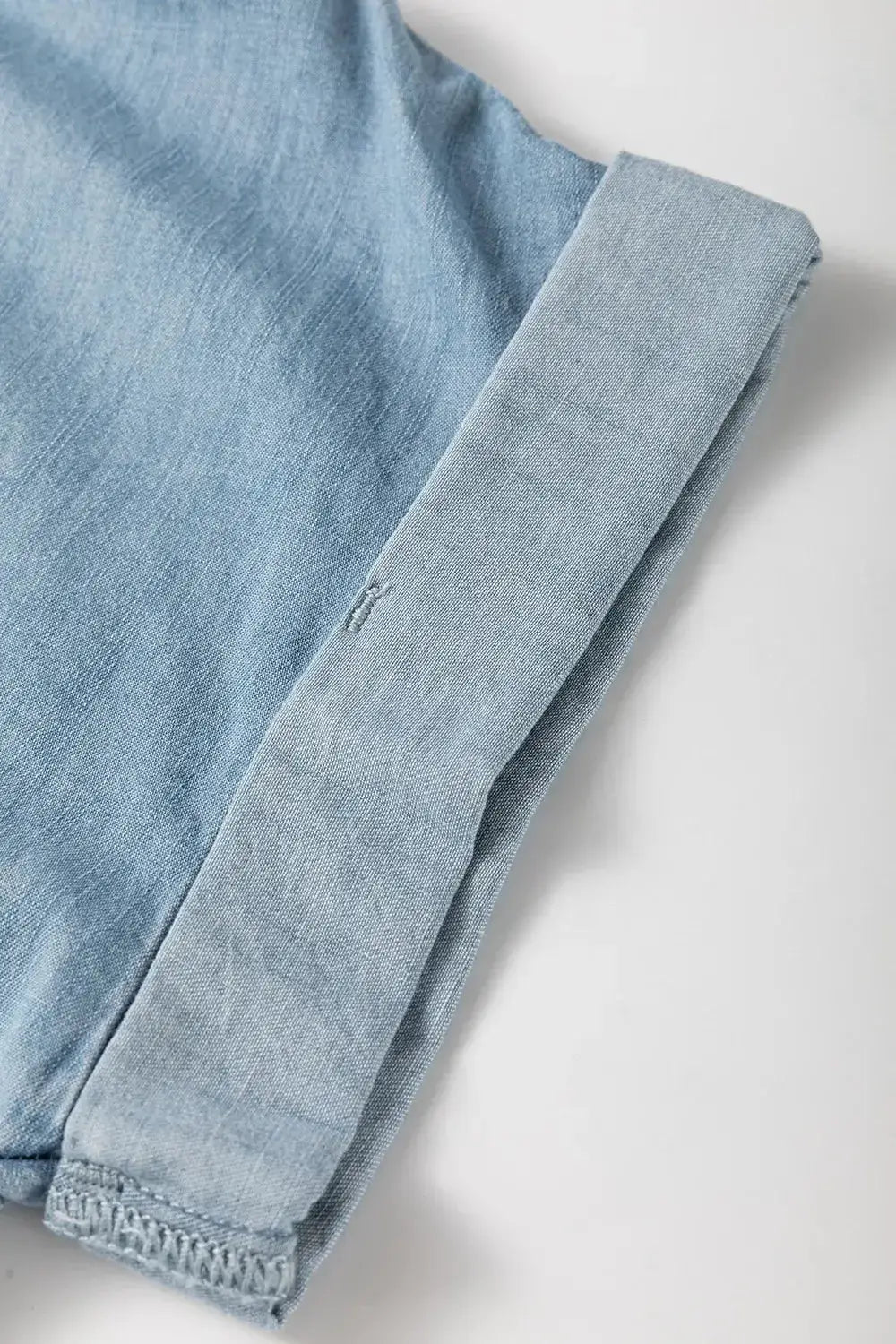 Folded Short Sleeve Patched Pocket Denim Shirt - Clothes For Her Online Store