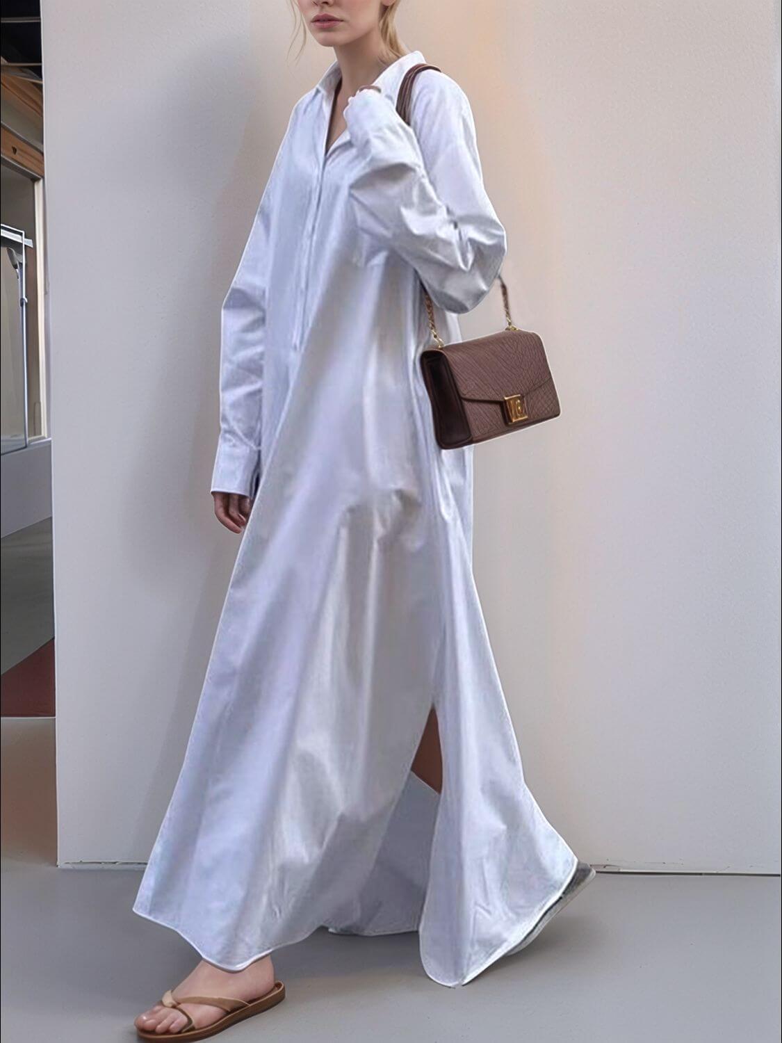 Devine Button Down Long Sleeve Maxi Shirt Dress - Clothes For Her Online Store