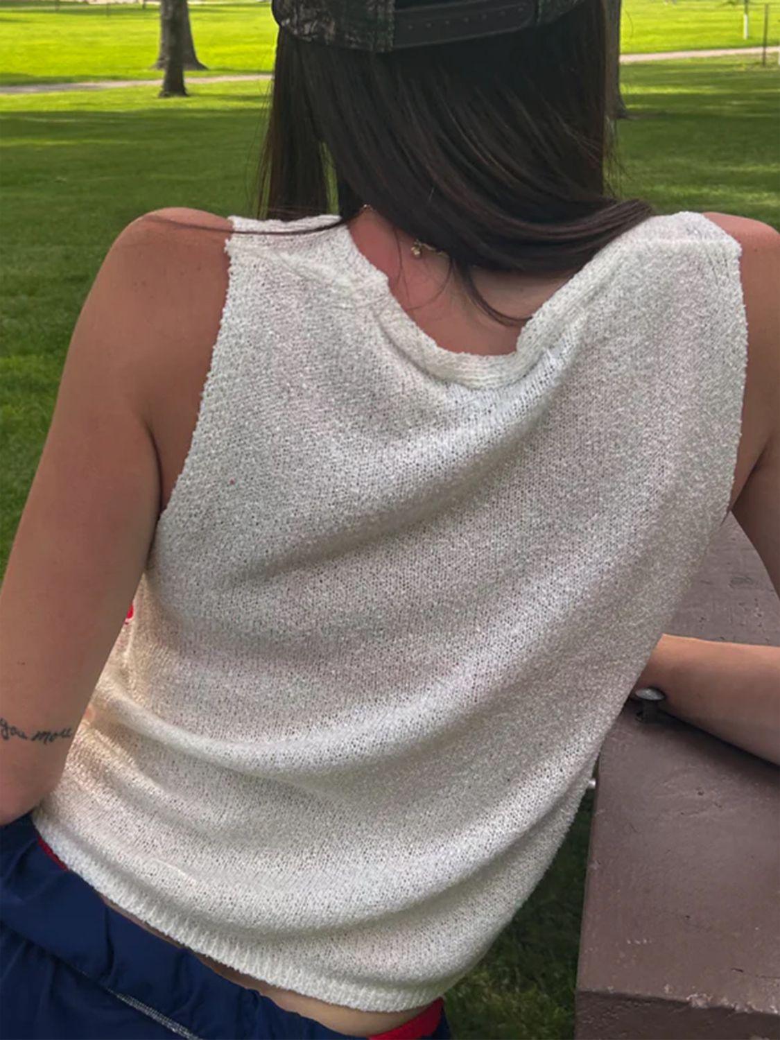 Devine US Flag Button Front V-Neck Sweater Vest - Clothes For Her Online Store