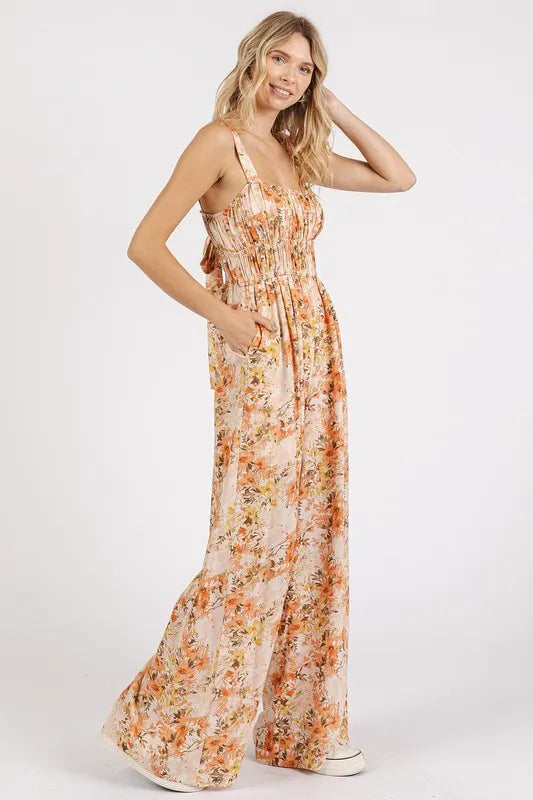 Mittoshop Flower Print Gathered Bust Sleeveless Jumpsuit - Clothes For Her Online Store