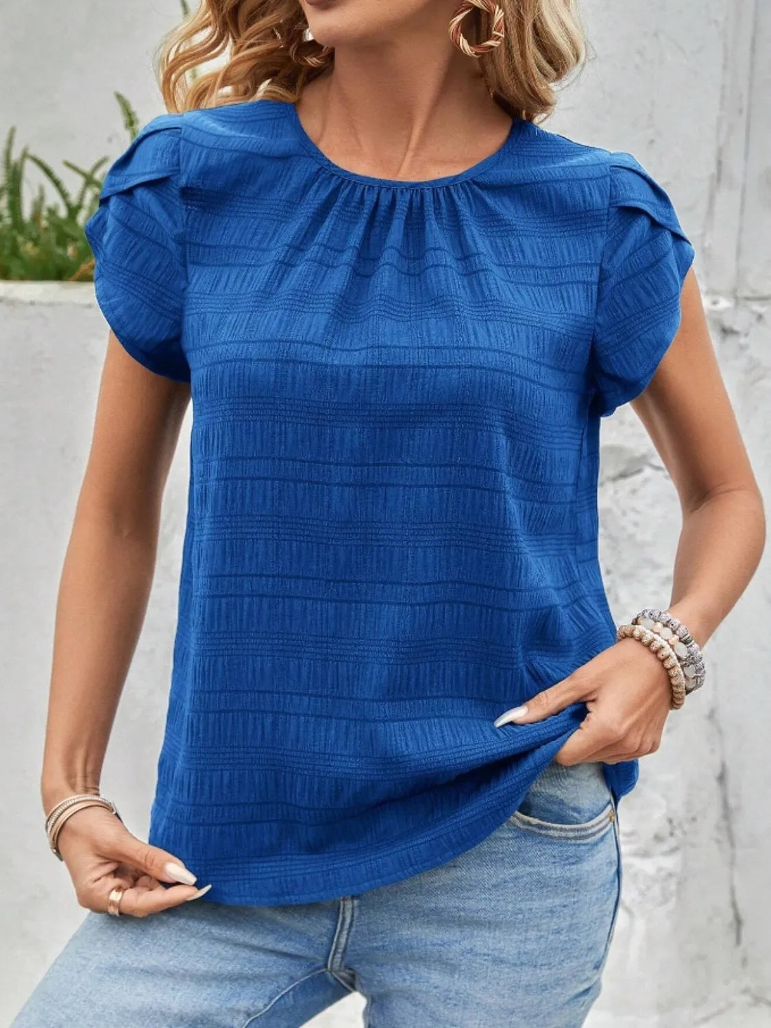 Round Neck Petal Sleeve Top
