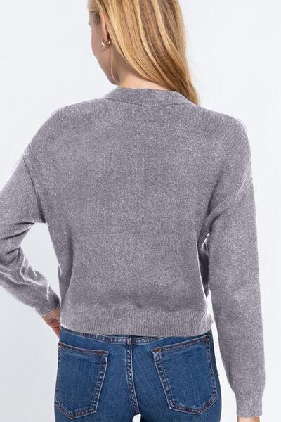 ACTIVE BASIC V-Neck Button Up Long Sleeve Knit Cardigan - Clothes For Her Online Store