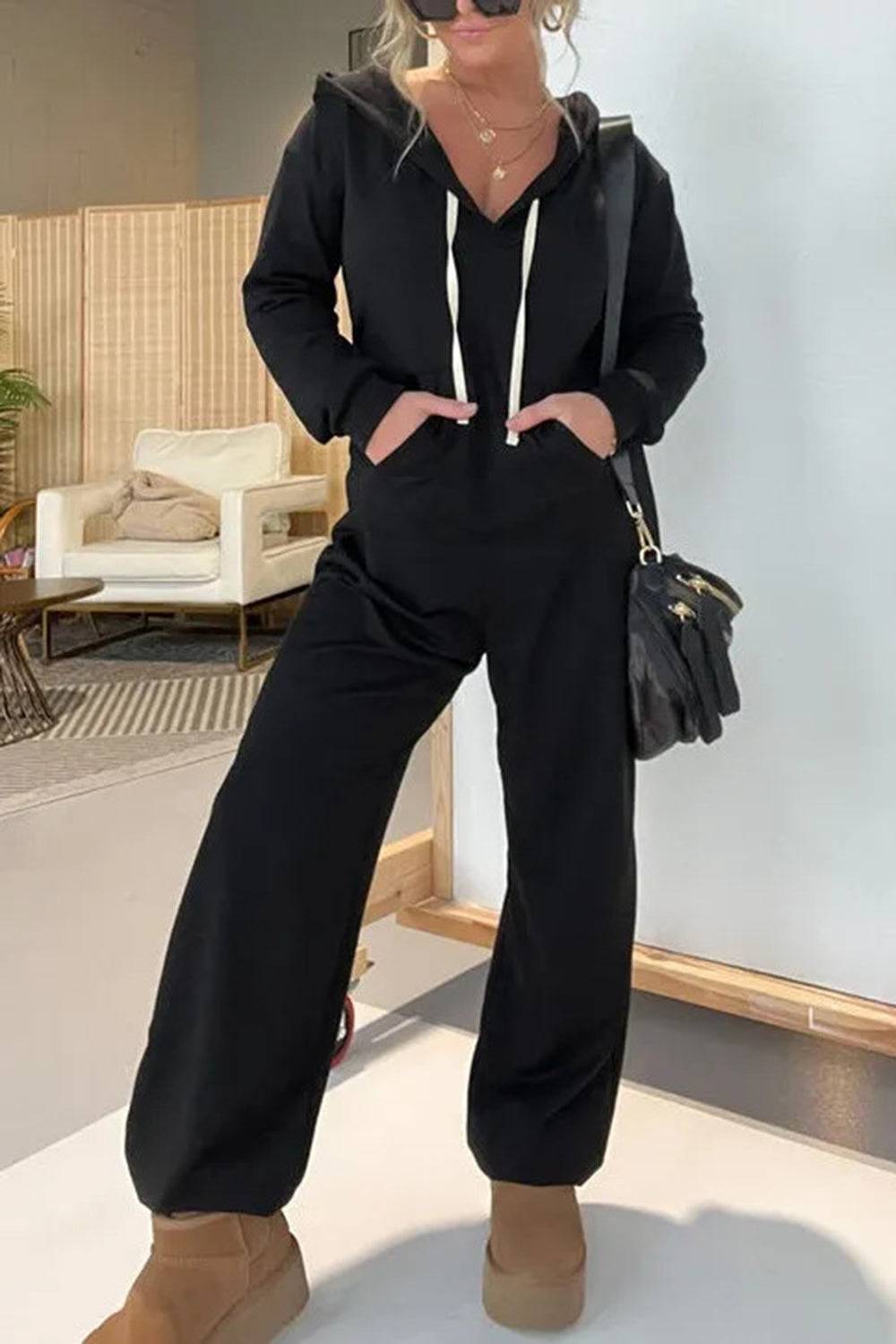 Full Size Drawstring Long Sleeve Jumpsuit - Clothes For Her Online Store