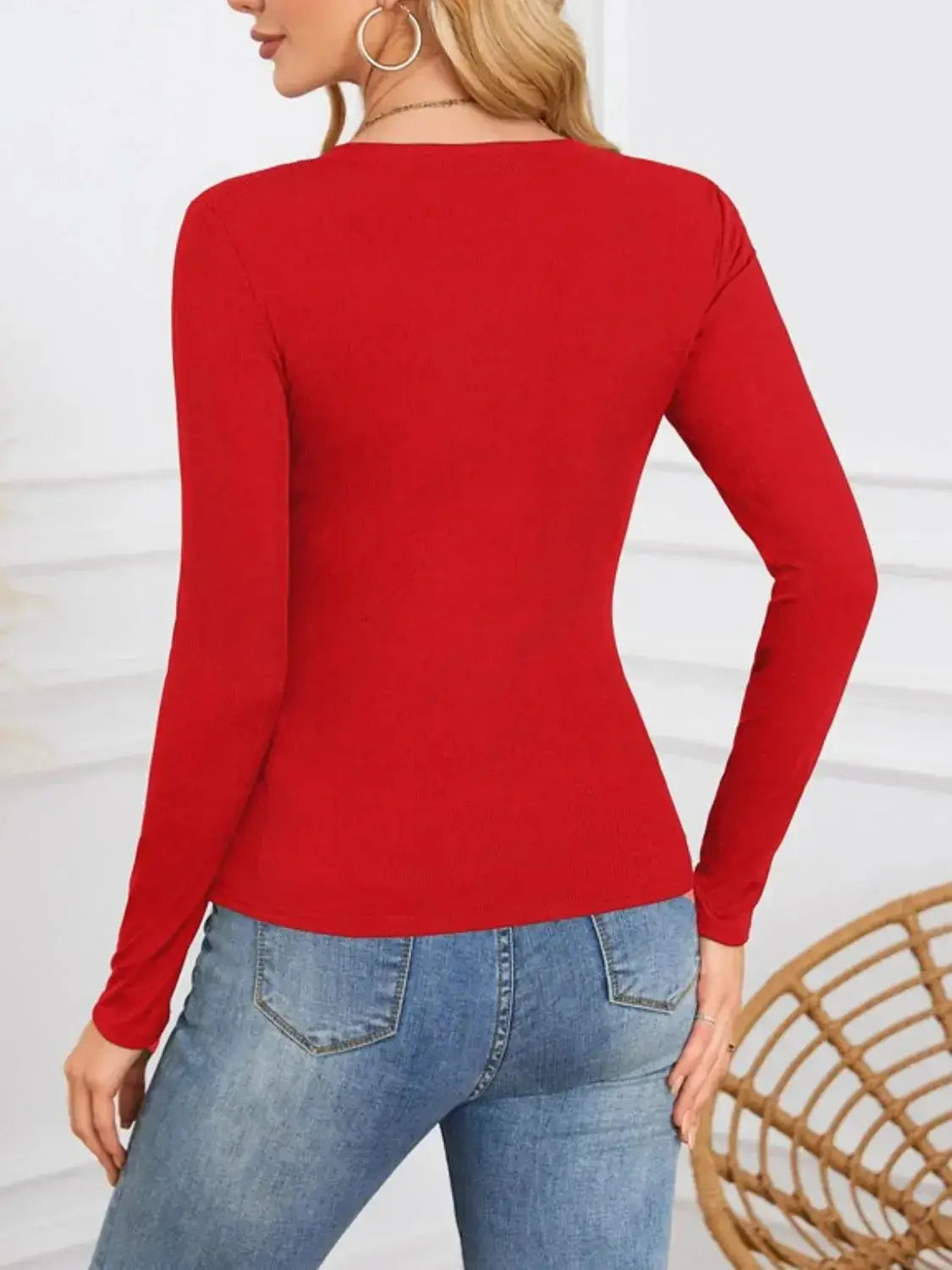 Notched Long Sleeve T-Shirt - Clothes For Her Online Store