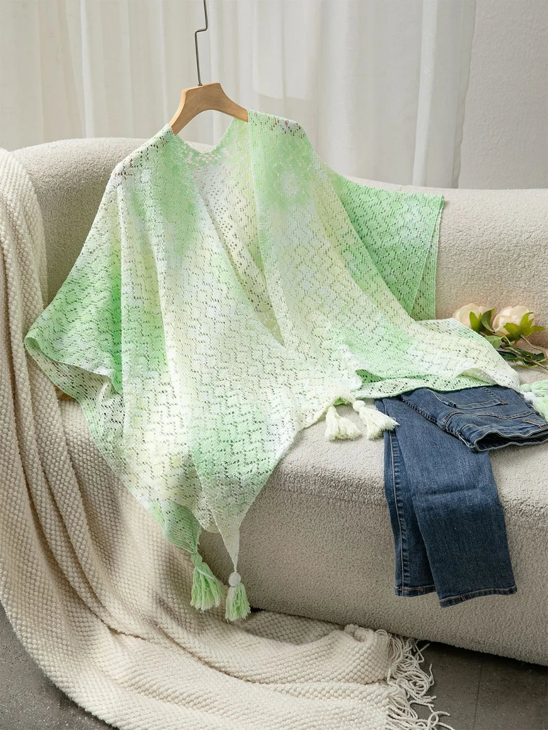 Openwork Tassel Gradient Knit Cover Up