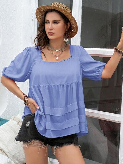 Plus Size Square Neck Half Sleeve Blouse - Clothes For Her Online Store