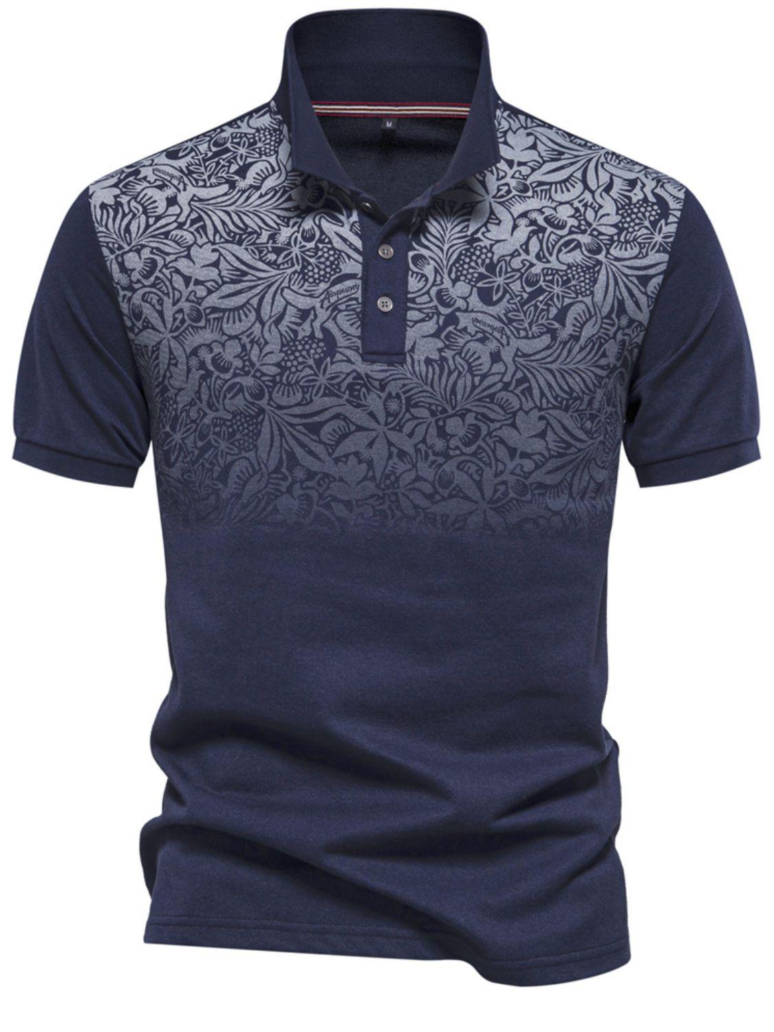 Men's Printed Collared Neck Short Sleeve Polo - Clothes For Her Online Store