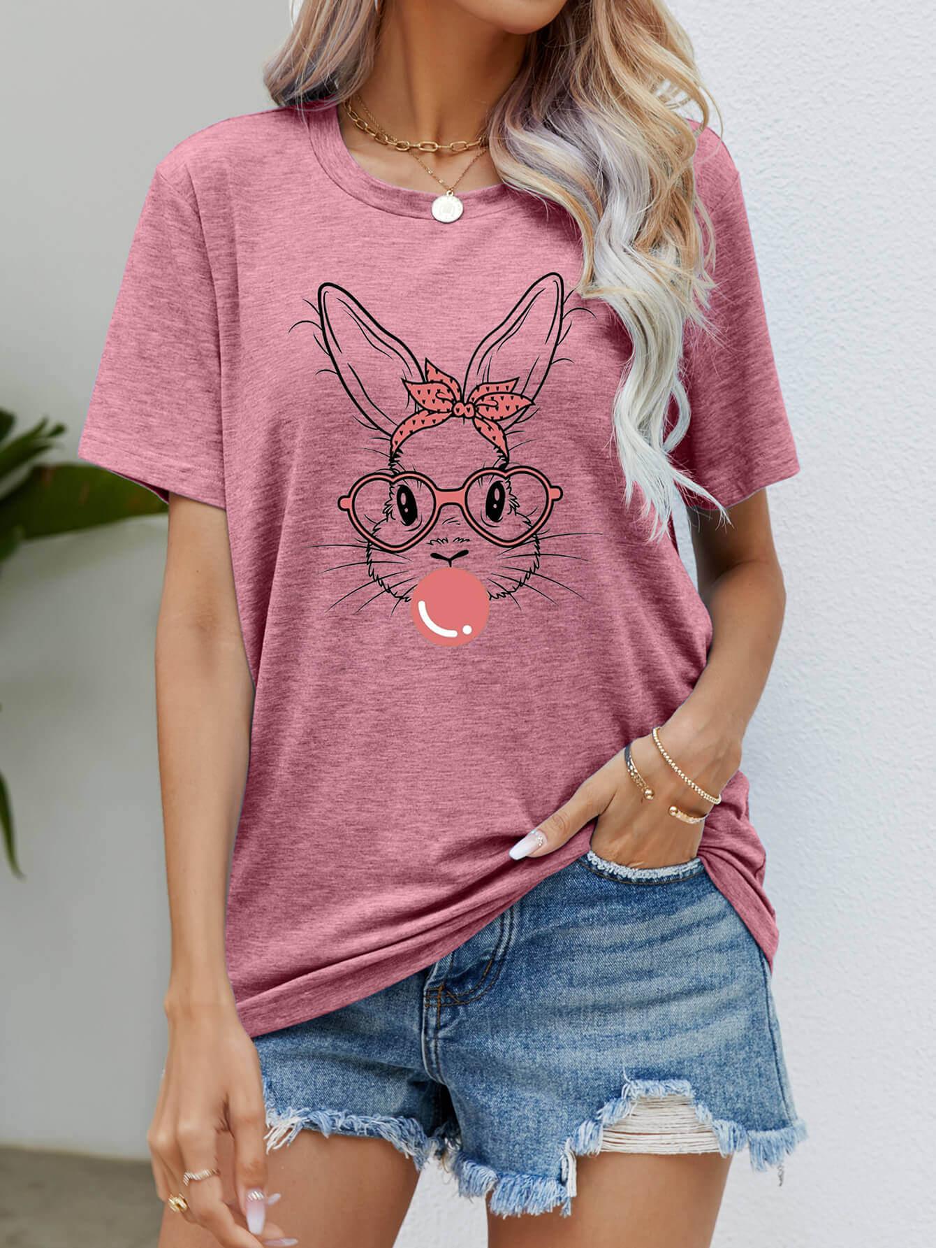 Easter Bunny Graphic Round Neck T-Shirt - Clothes For Her Online Store