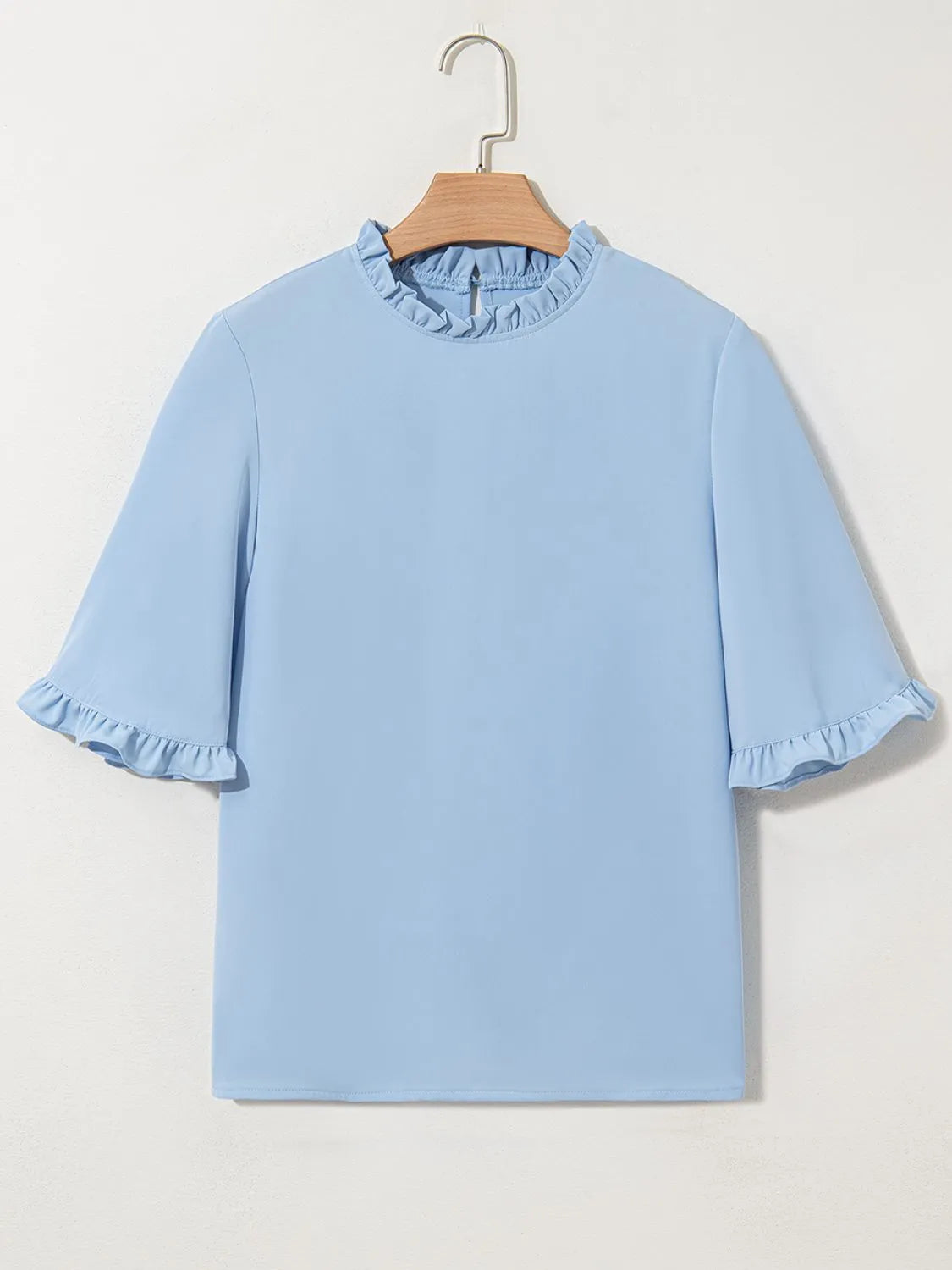 Frill Solid Round Neck Half Sleeve Blouse