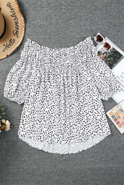 Plus Size Printed Off-Shoulder Half Sleeve Blouse - Clothes For Her Online Store