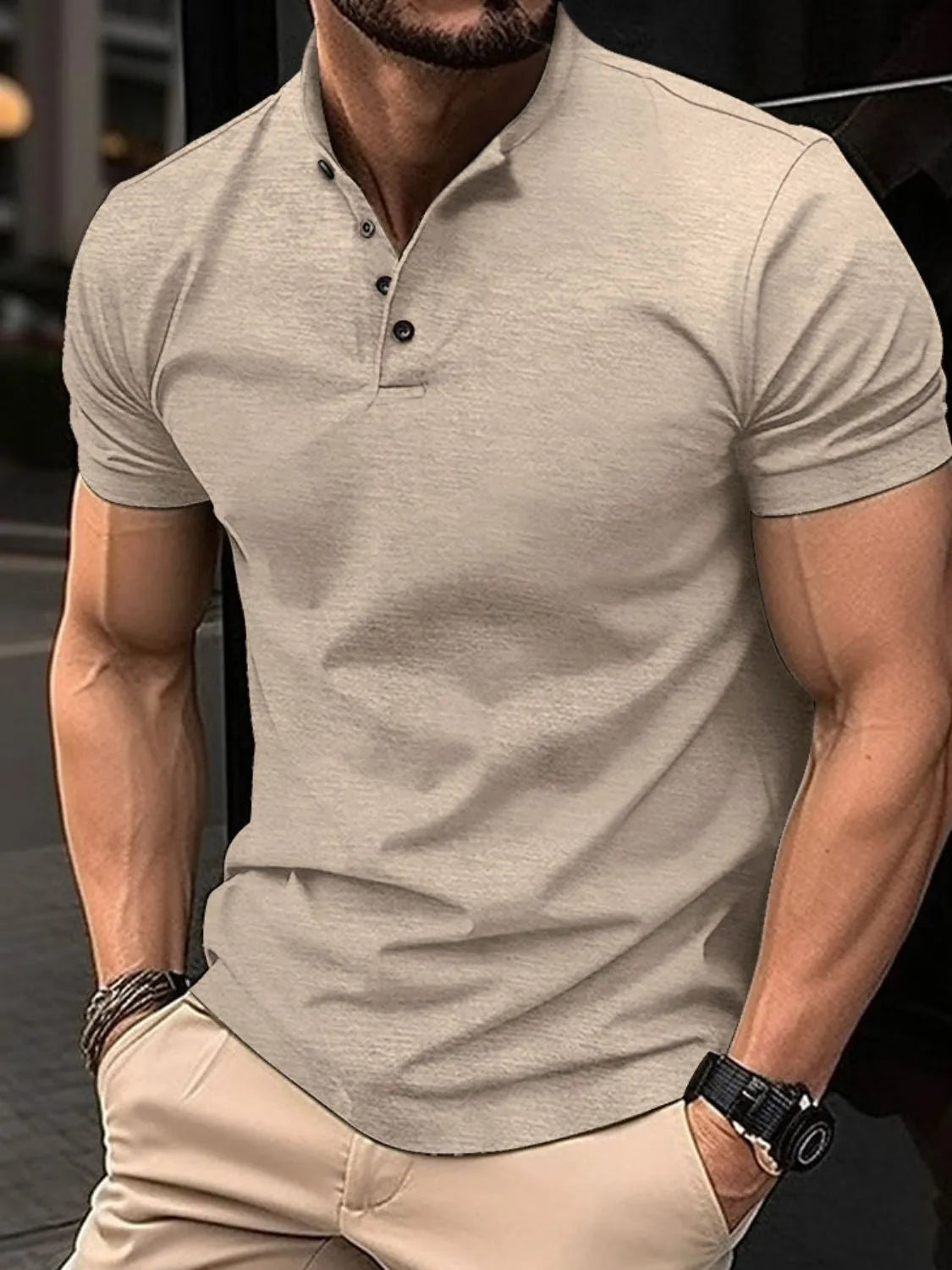Men's Full Size Button Detail Short Sleeve Polo Plus Size