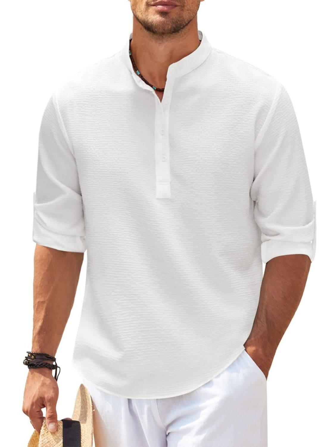 Men's Full Size Half Button Long Sleeve Shirt Plus Size - Clothes For Her Online Store